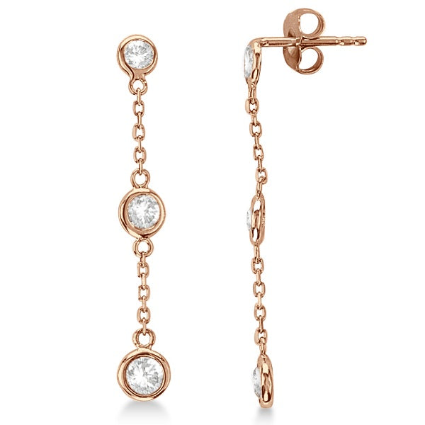 Diamond Drop Earrings Bezel-Set Dangles 14k Rose Gold (0.50ct)