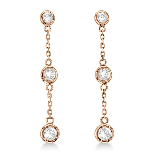 Diamond Drop Earrings Bezel-Set Dangles 14k Rose Gold (0.50ct)