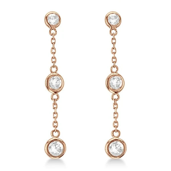 Lab Diamond Drop Earrings Bezel-Set Dangles 14k Rose Gold (1.00ct)