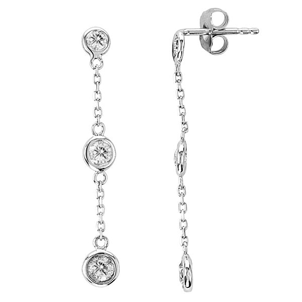 Diamond Drop Earrings Bezel-Set Dangles 14k White Gold (0.33ct)