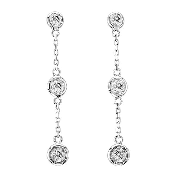 Diamond Drop Earrings Bezel-Set Dangles 14k White Gold (0.50ct)