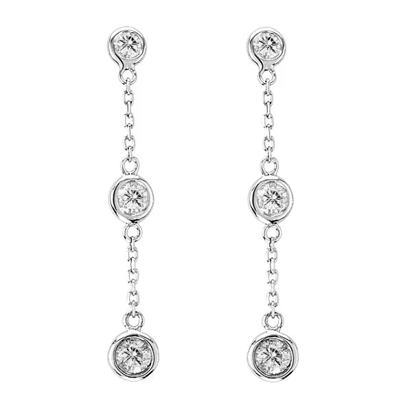 Lab Diamond Drop Earrings Bezel-Set Dangles 14k White Gold (1.00ct)