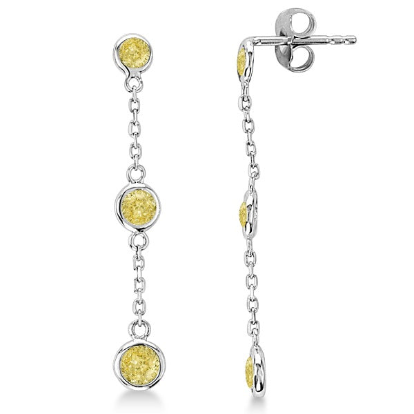 Fancy Yellow Diamond Station Drop Earrings 14k White Gold (0.25ct)