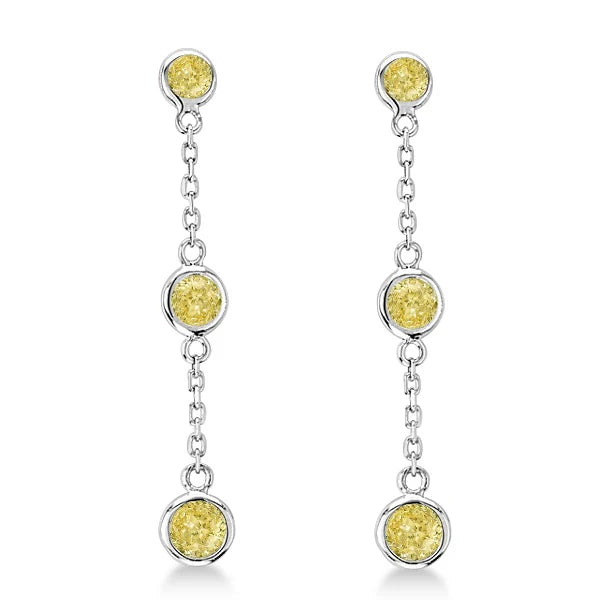 Fancy Yellow Lab  Diamond Station Drop Earrings 14k White Gold (1.00ct)