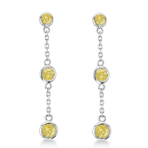 Fancy Yellow Diamond Station Drop Earrings 14k White Gold (1.00ct)