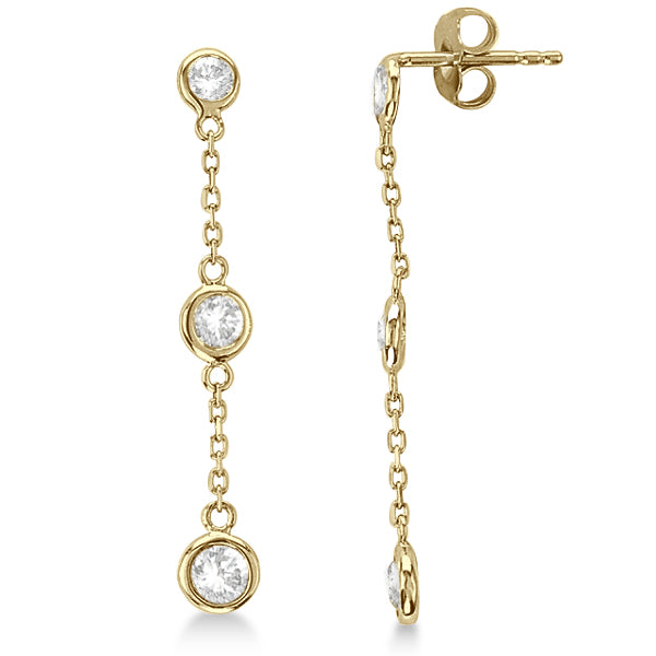 Diamond Drop Earrings Bezel-Set Dangles 14k Yellow Gold (0.25ct)
