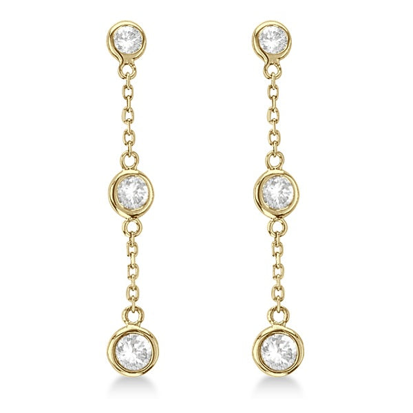 Diamond Drop Earrings Bezel-Set Dangles 14k Yellow Gold (0.50ct)