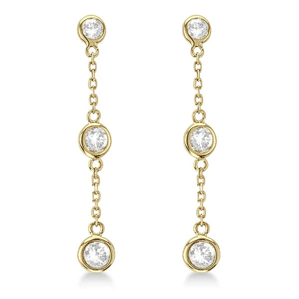 Lab Diamond Drop Earrings Bezel-Set Dangles 14k Yellow Gold (1.00ct)