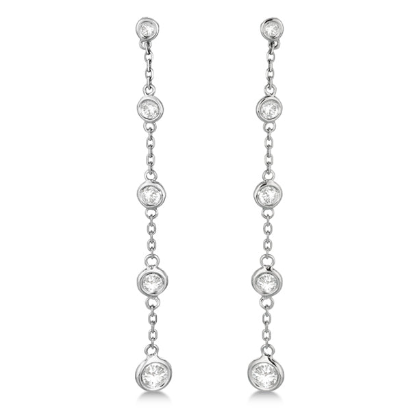 Bezel-Set Diamond Station Drop Earrings Dangling 14k White Gold (1.00ct)