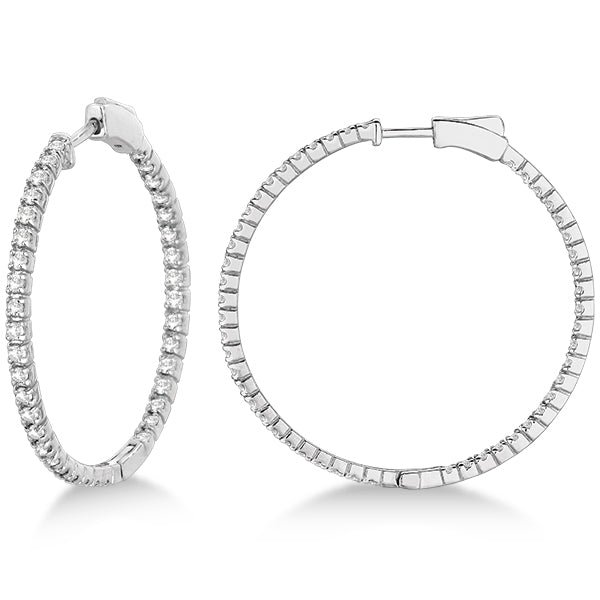 Stylish Large Round Diamond Hoop Earrings 14k White Gold (2.00ct)