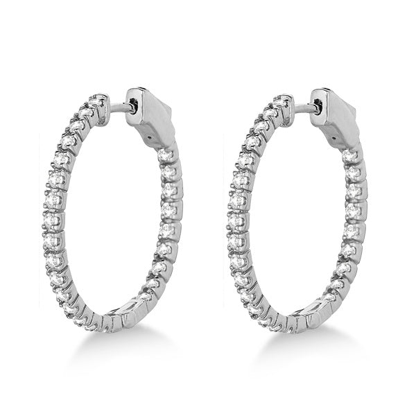 Stylish Small Round Diamond Hoop Earrings 14k White Gold (1.00ct)