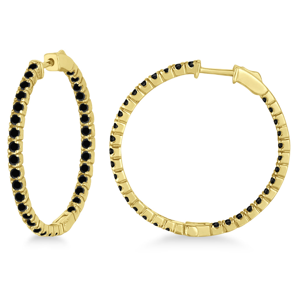 Large Round Black Diamond Hoop Earrings 14k Yellow Gold (2.05ct)