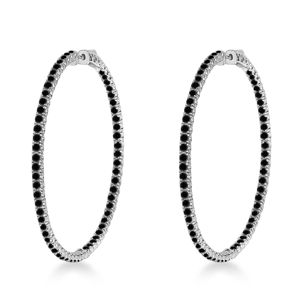 X-Large Round Black Diamond Hoop Earrings 14k White Gold (5.15ct)