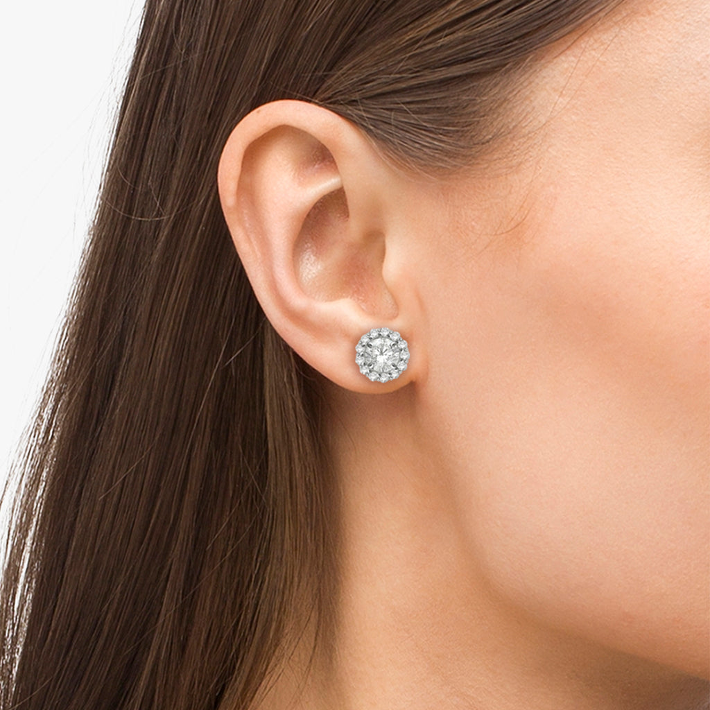 Round Diamond Earring Jackets for 6mm Studs 14K White Gold (0.55w)