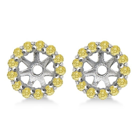 Round Yellow Diamond Earring Jackets for 8mm Studs 14K W. Gold (0.64ct)