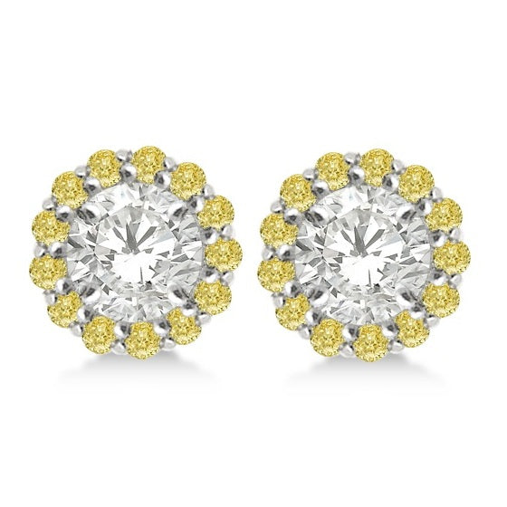 Round Yellow Diamond Earring Jackets for 8mm Studs 14K W. Gold (0.64ct)