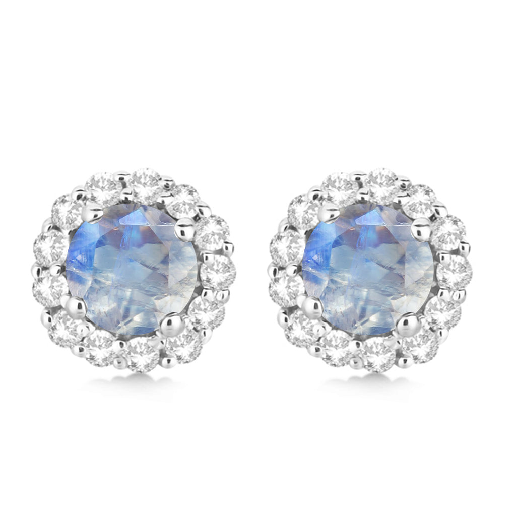 Halo Diamond Accented and Moonstone Earrings 14K White Gold (2.95ct)