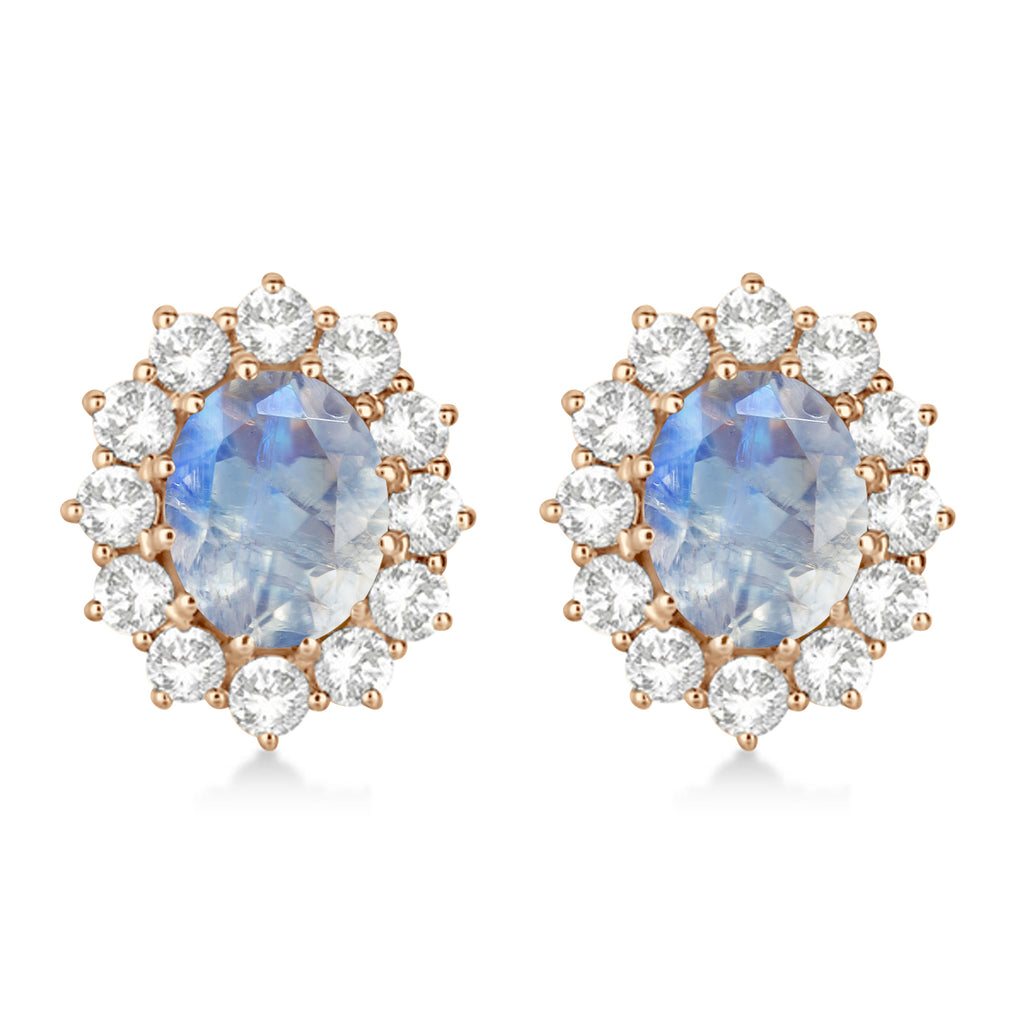 Oval Moonstone and Diamond Earrings 14k Rose Gold (5.50ctw)