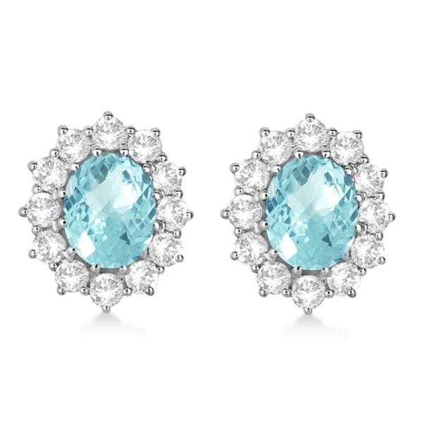Oval Aquamarine & Diamond Accented Earrings 14k White Gold (7.10ctw)