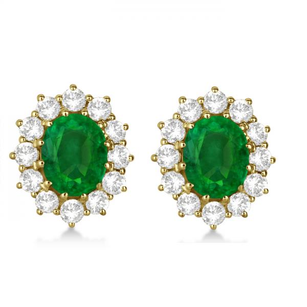 Oval Emerald and Diamond Earrings 18k Yellow Gold (7.10ctw)