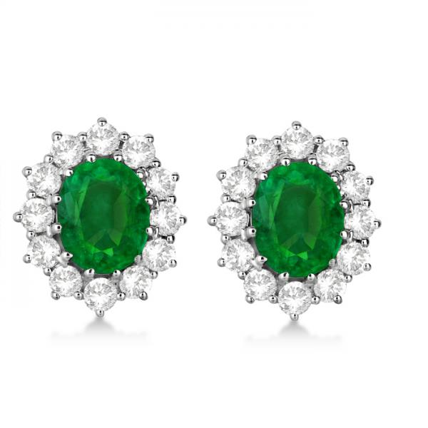 Oval Emerald and Diamond Earrings 14k White Gold (7.10ctw)