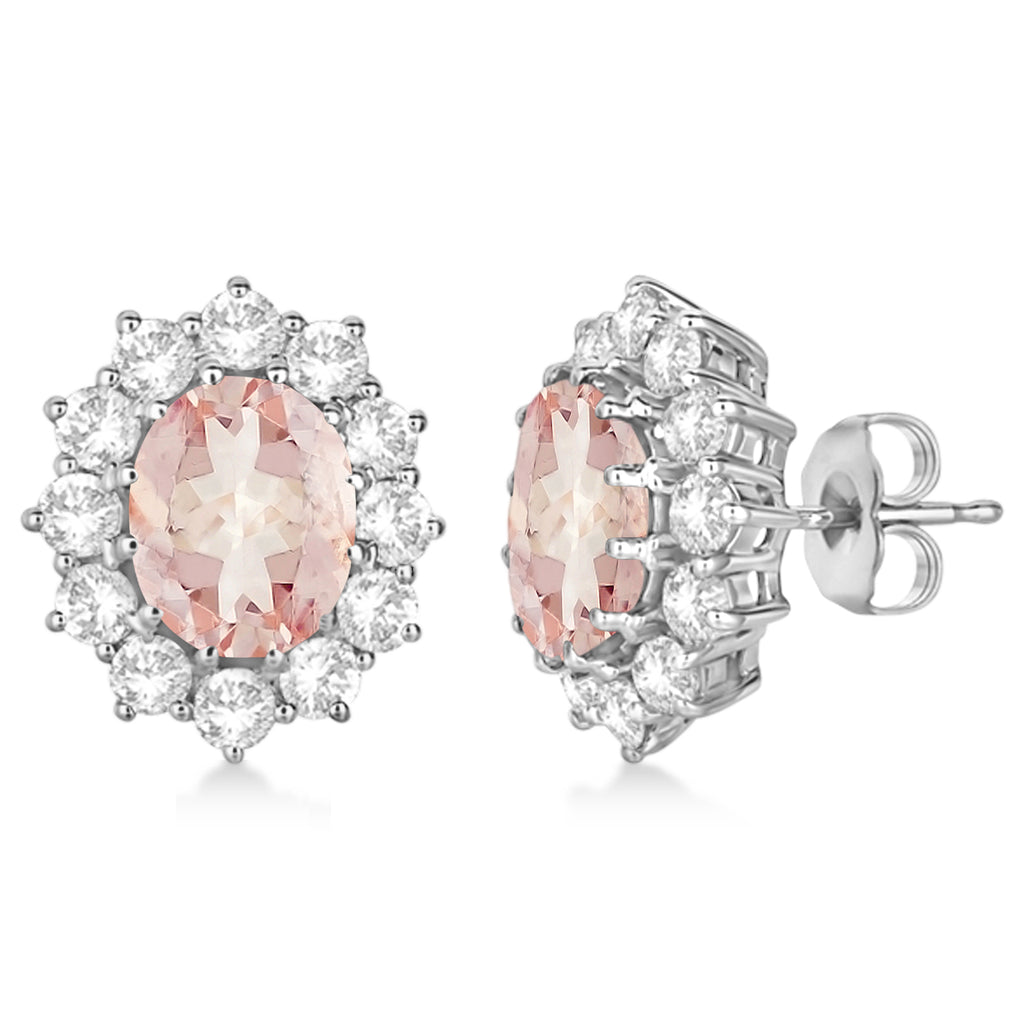 Oval Morganite and Diamond Earrings 14k White Gold (7.10ctw)