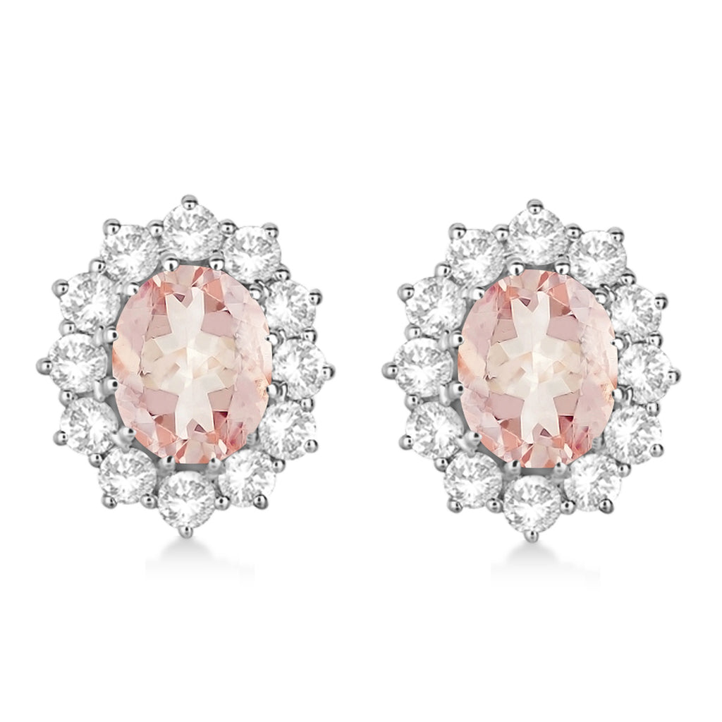 Oval Morganite and Diamond Earrings 14k White Gold (7.10ctw)