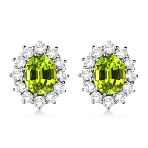 Oval Peridot & Diamond Accented Earrings 14k White Gold (7.10ctw)