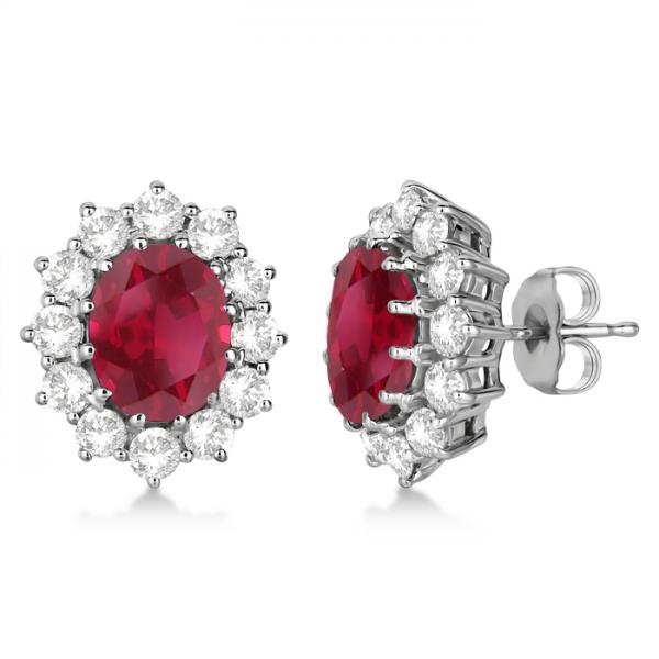 Oval Ruby and Diamond Earrings 18k White Gold (7.10ctw)