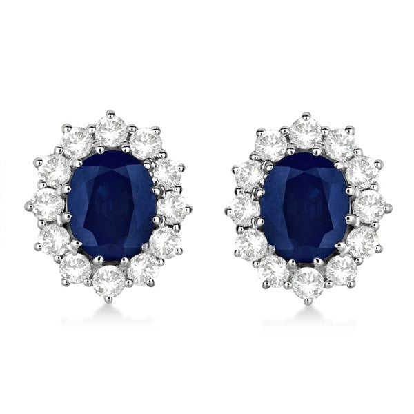 Oval Blue Sapphire and Diamond Earrings 18k White Gold (7.10ctw)