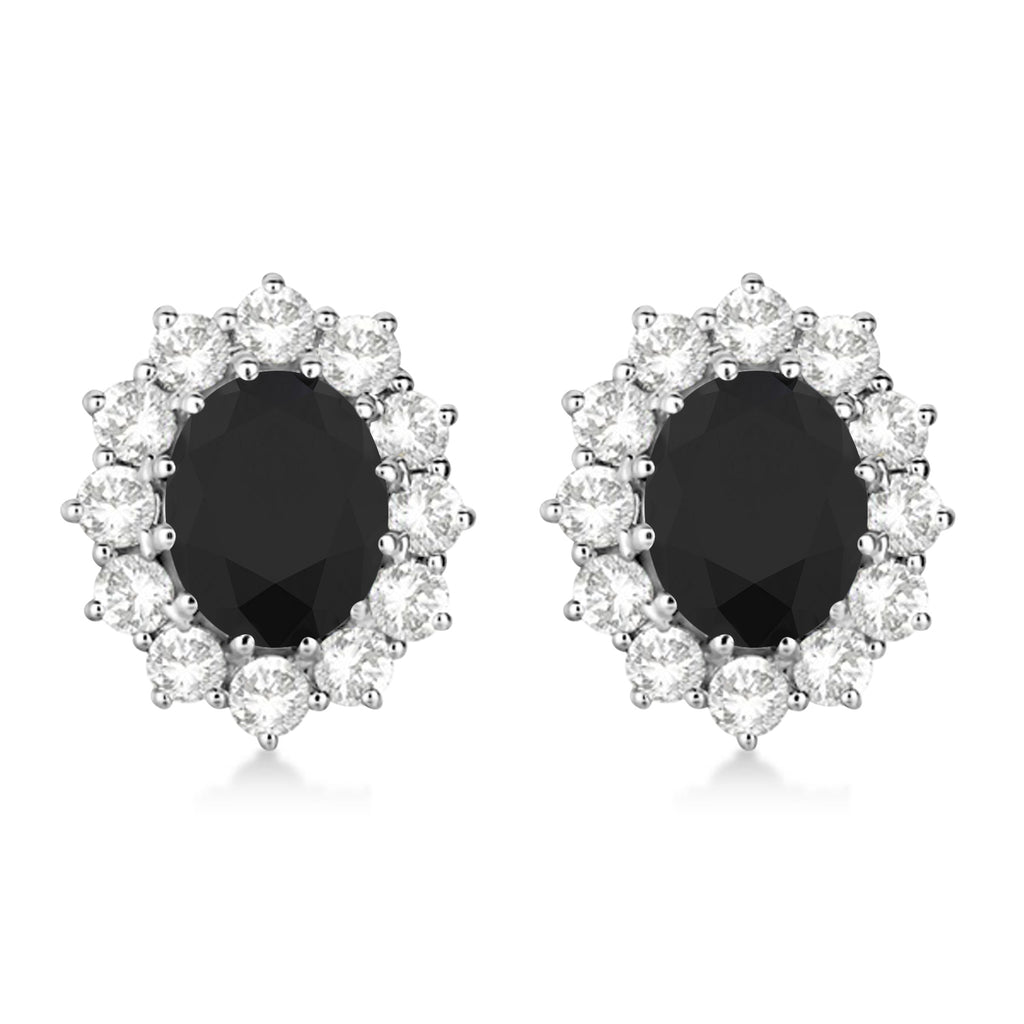 Oval Black and White Diamond Earrings 18k White Gold (5.55ctw)