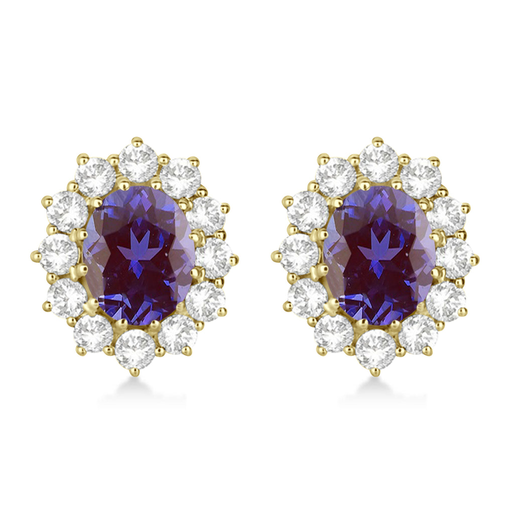 Oval Lab Alexandrite & Diamond Accented Earrings 14k Yellow Gold (7.10ctw)