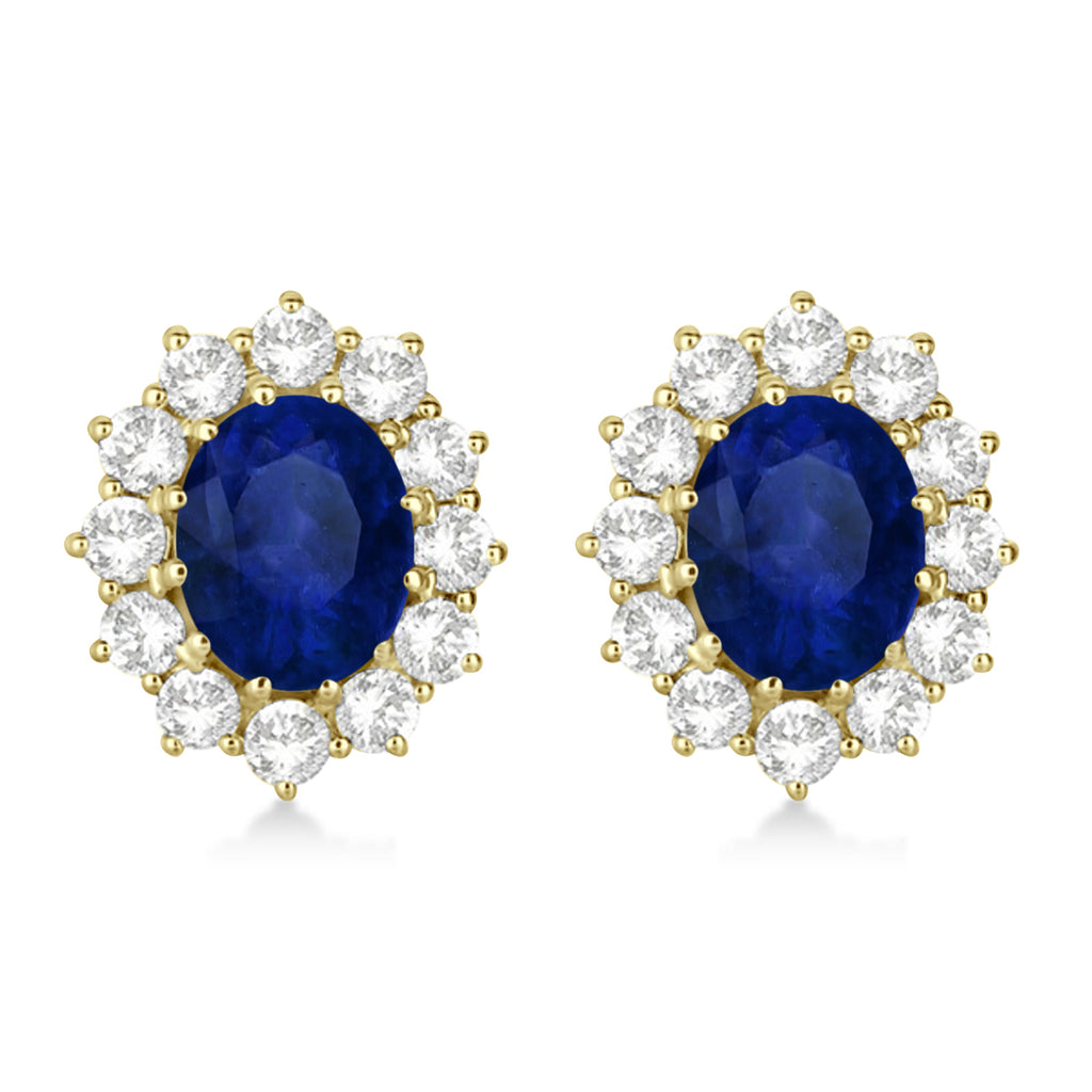 Oval Lab Blue Sapphire & Diamond Accented Earrings 14k Yellow Gold (7.10ctw)