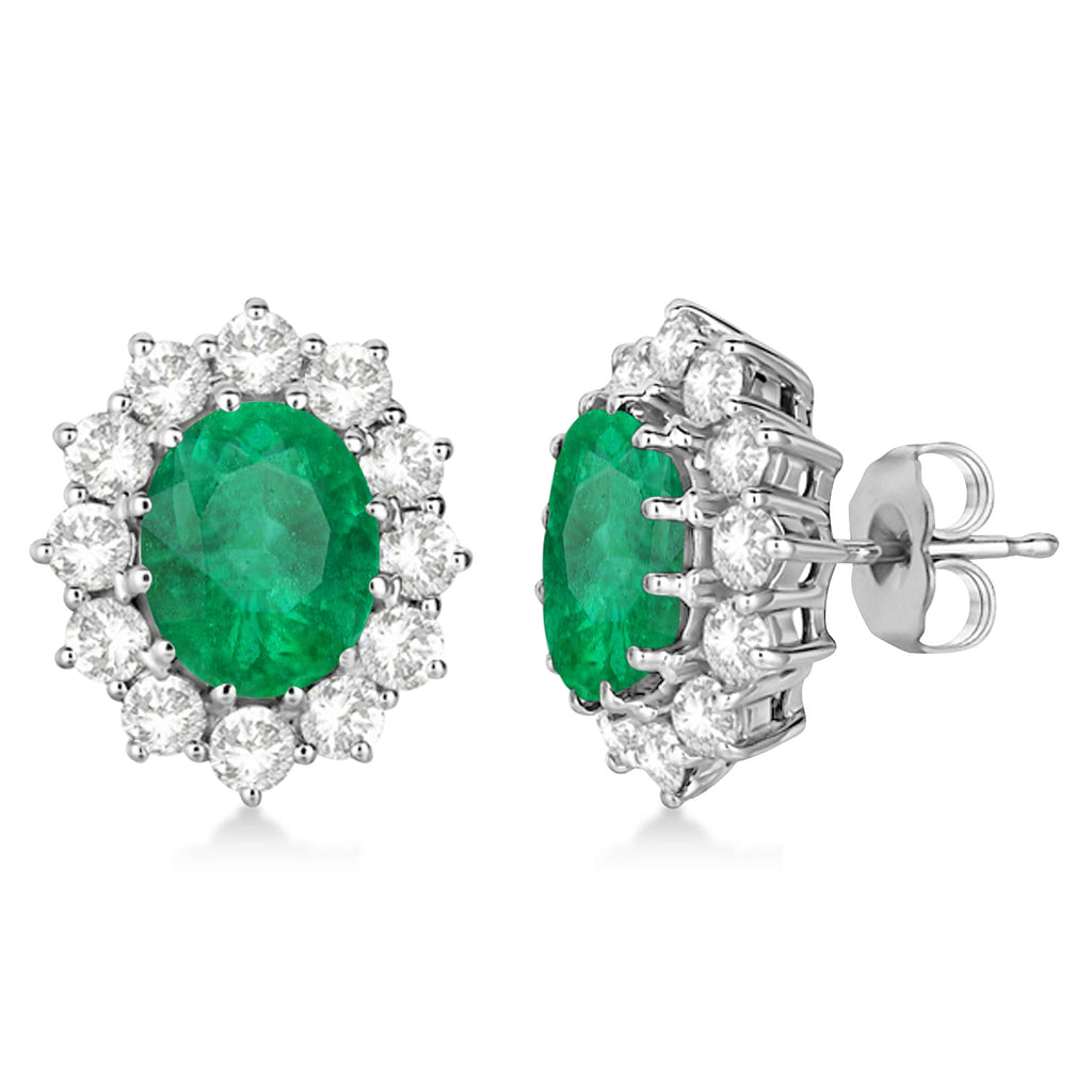 Oval Lab Emerald and Diamond Earrings 14k White Gold (7.10ctw)