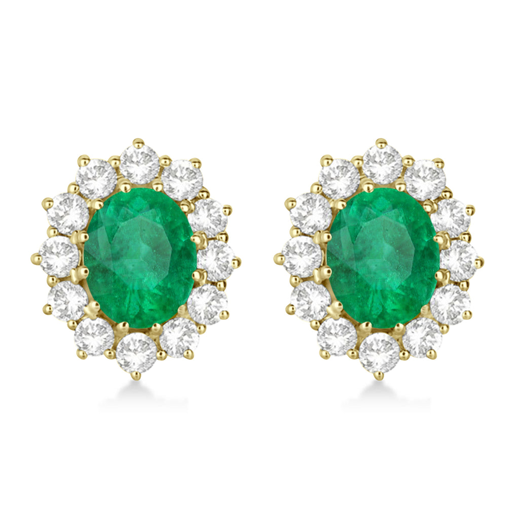 Oval Lab Emerald and Diamond Earrings 14k Yellow Gold (7.10ctw)