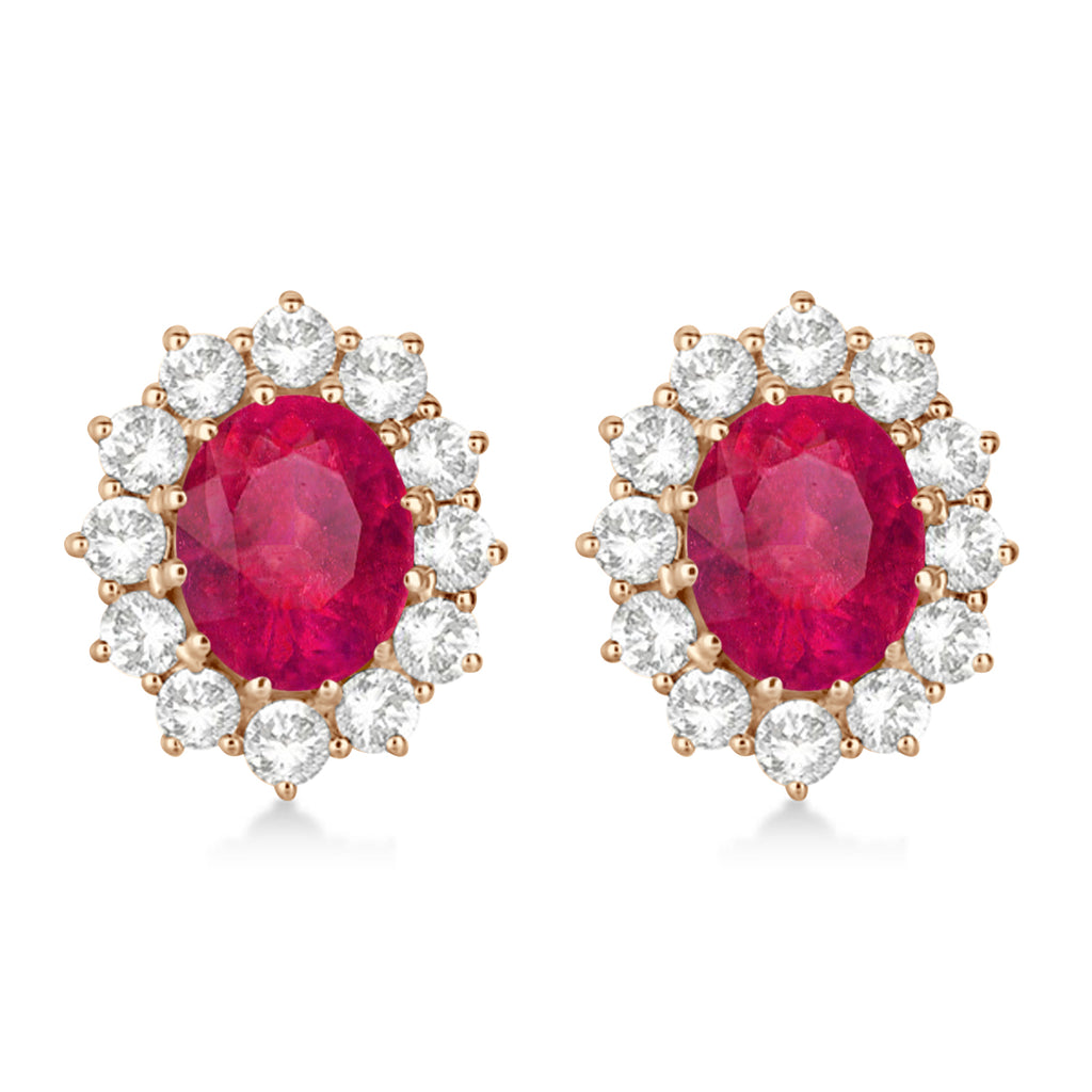 Oval Lab Ruby Earrings with Diamonds 14k Rose Gold (7.10ctw)