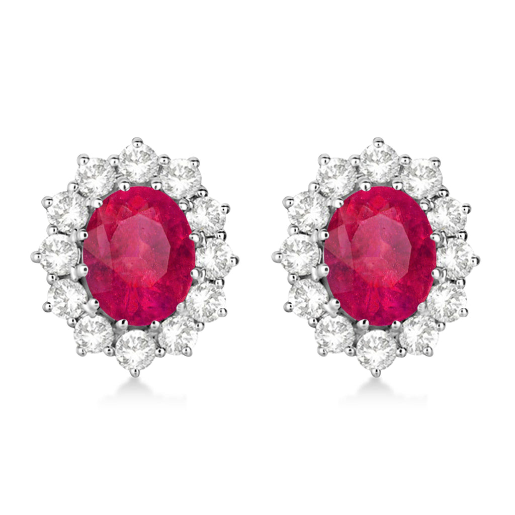 Oval Lab Ruby and Diamond Earrings 14k White Gold (7.10ctw)