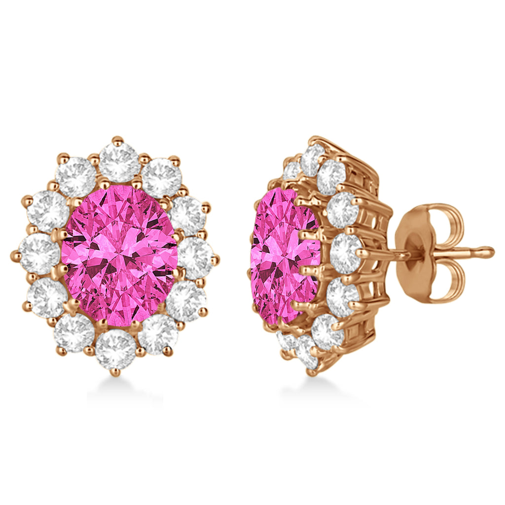 Oval Pink Tourmaline and Diamond Lady Di Earrings 14k Rose Gold (7.10ctw)