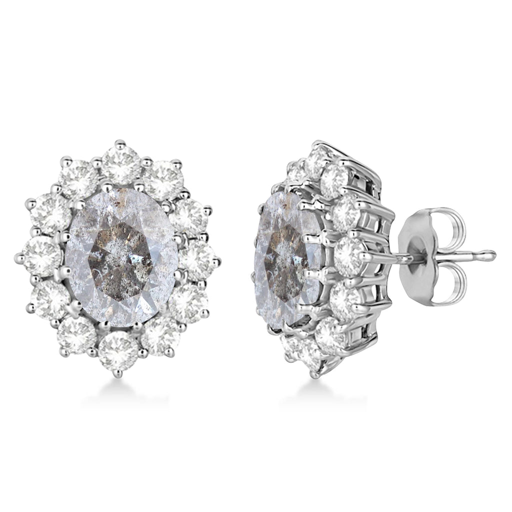 Oval Salt & Pepper and White Diamond Earrings 14k White Gold (5.55ctw)