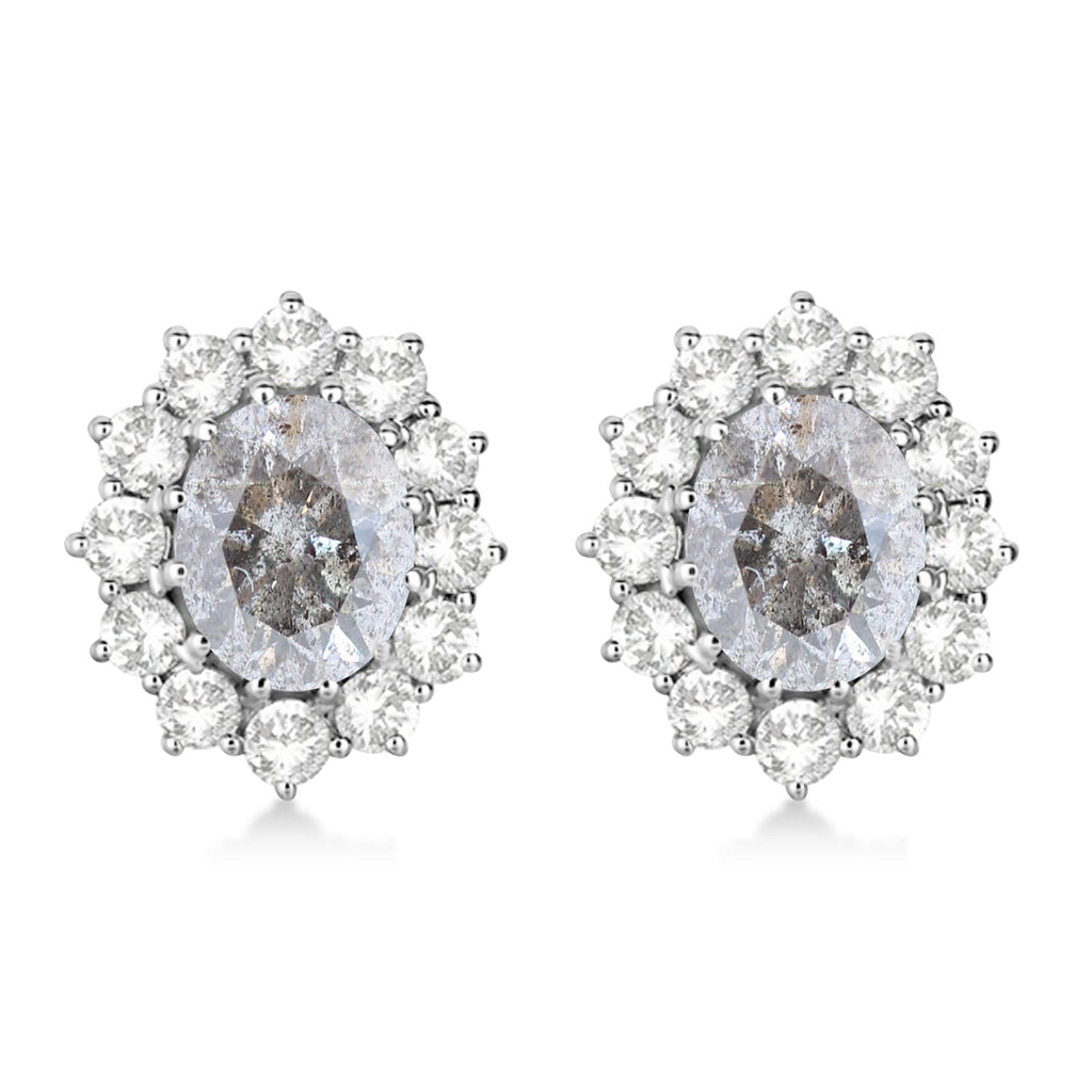 Oval Salt & Pepper and White Diamond Earrings 14k White Gold (5.55ctw)