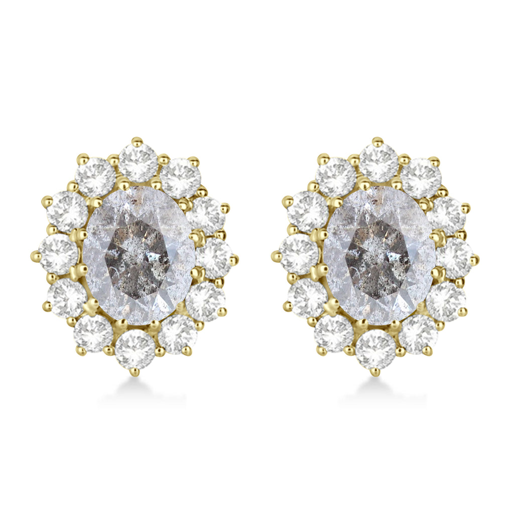 Oval Salt & Pepper and White Diamond Earrings 14k Yellow Gold (5.55ctw)