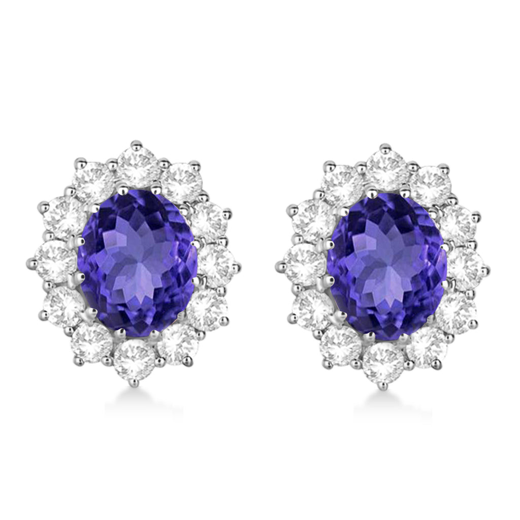 Oval Tanzanite and Diamond Lady Di Earrings 14k White Gold (7.10ctw)