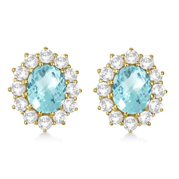 Oval Aquamarine and Diamond Earrings 14k Yellow Gold (7.10ctw)