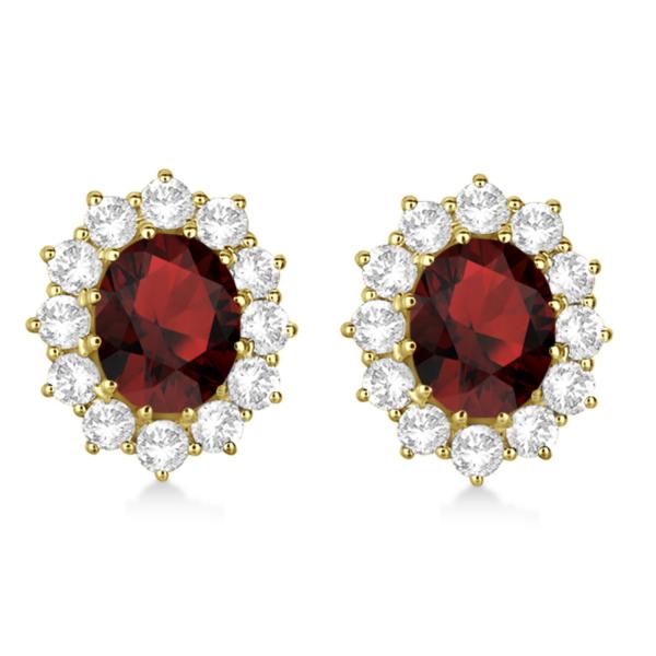 Oval Garnet and Diamond Earrings 14k Yellow Gold (7.10ctw)