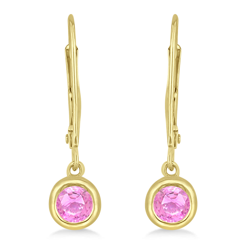 Leverback Dangling Drop Pink Sapphire Earrings 14k Yellow Gold (0.50ct)