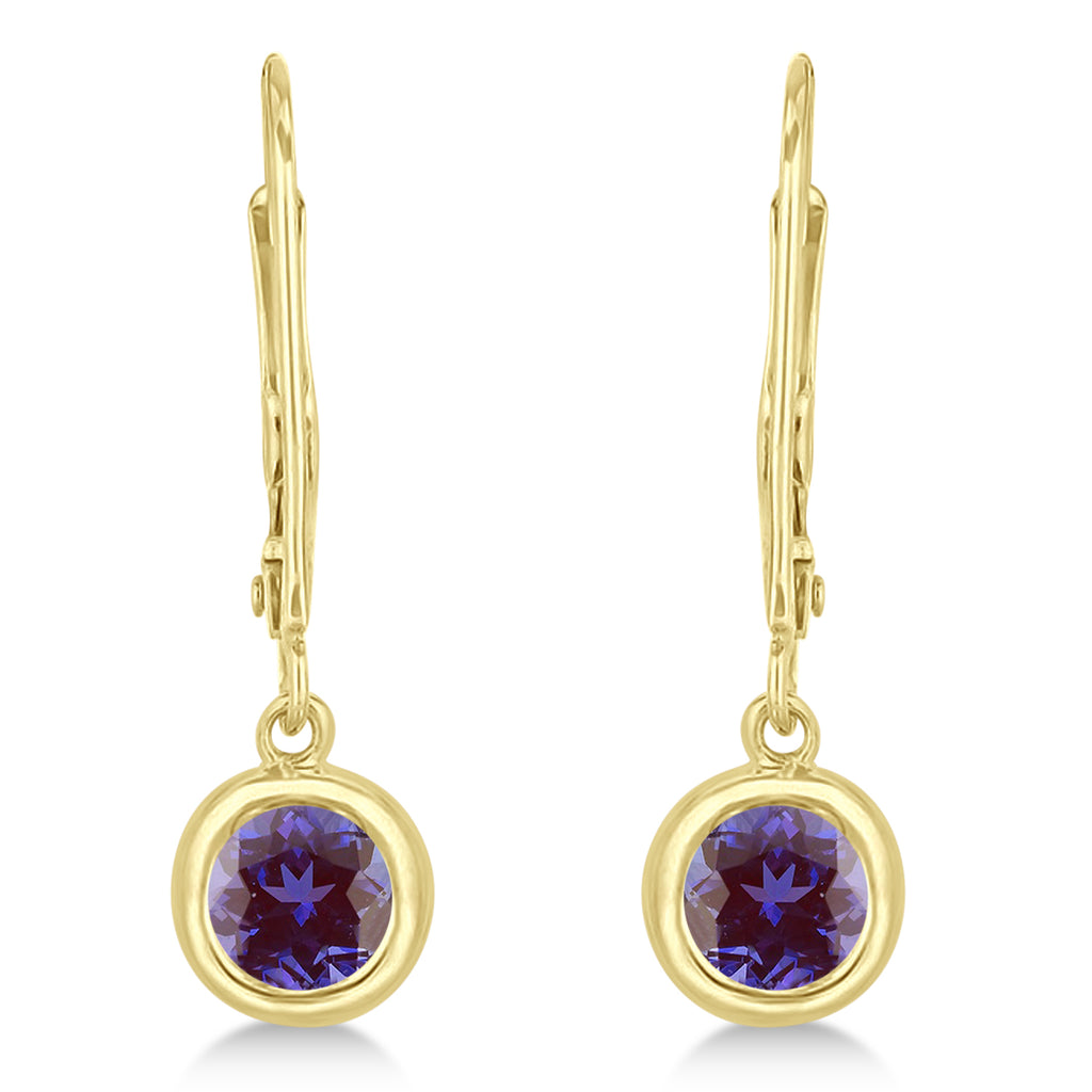 Leverback Dangling Drop Lab Alexandrite Earrings 14k Yellow Gold (1.00ct)
