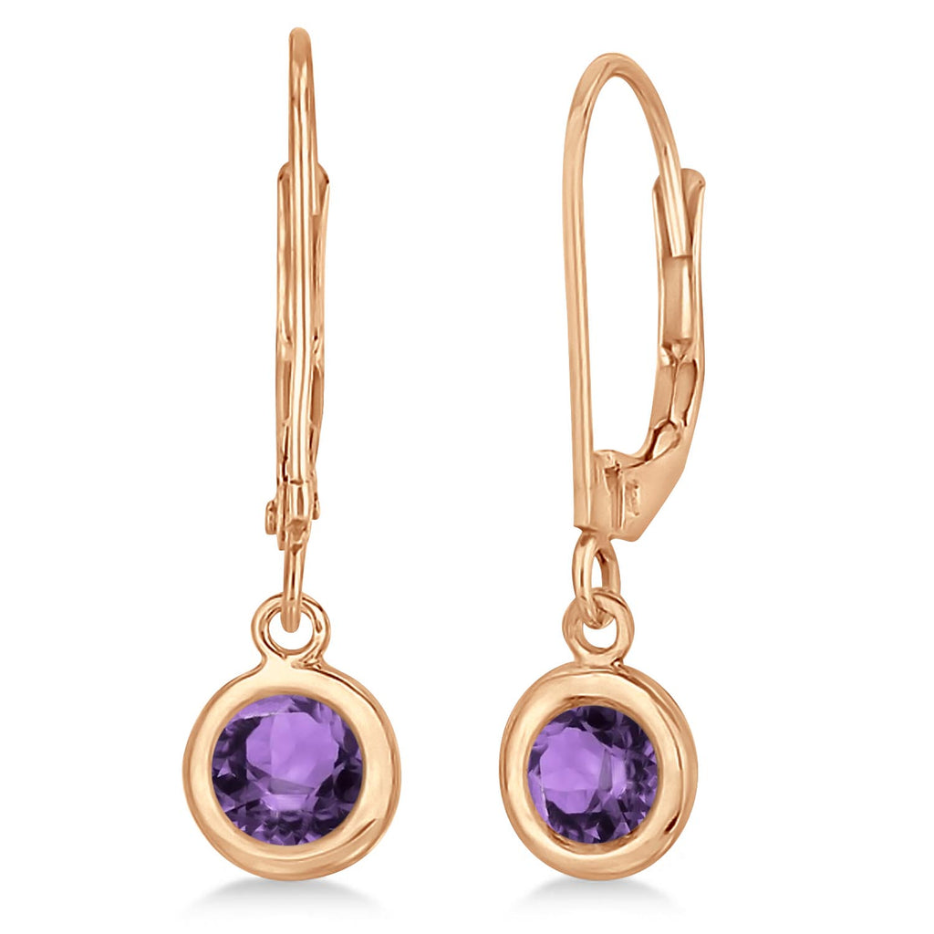 Leverback Dangling Drop Amethyst Earrings 14k Rose Gold (1.00ct)