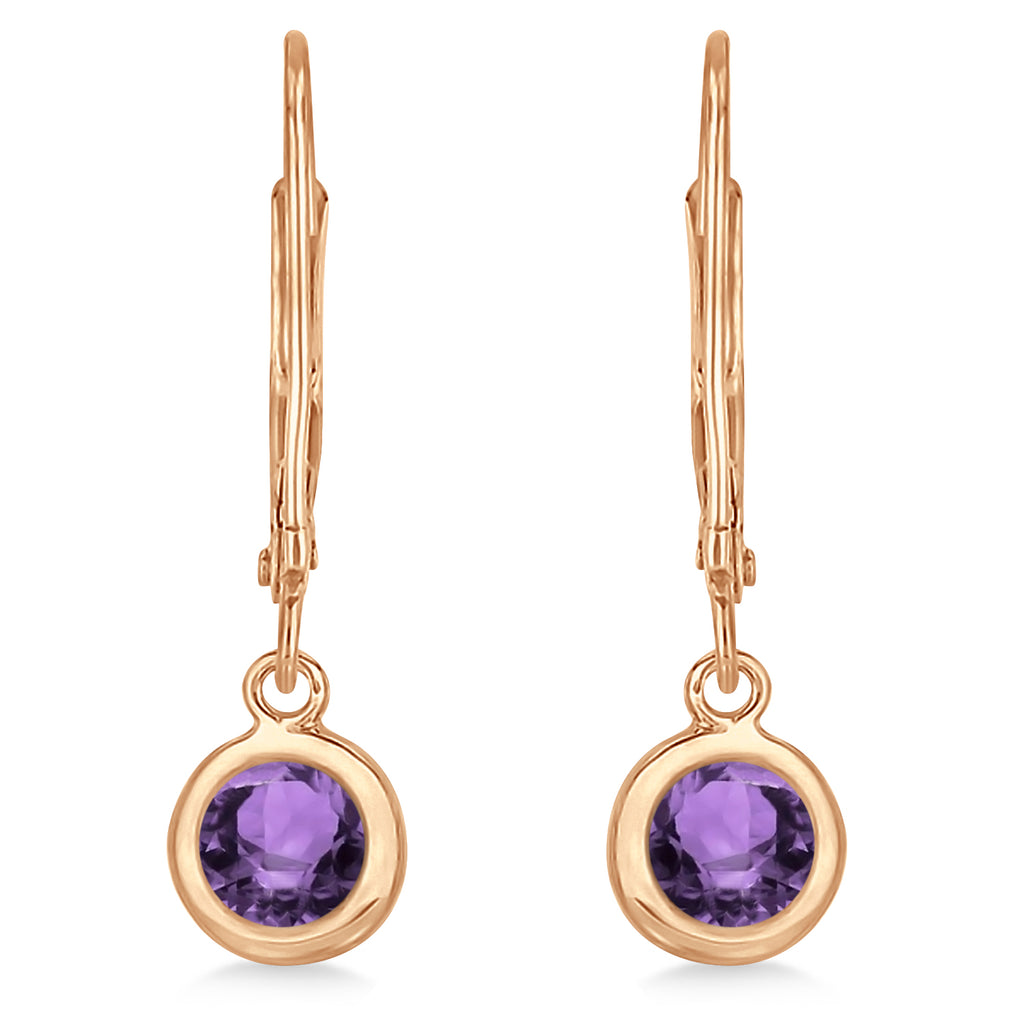 Leverback Dangling Drop Amethyst Earrings 14k Rose Gold (1.00ct)