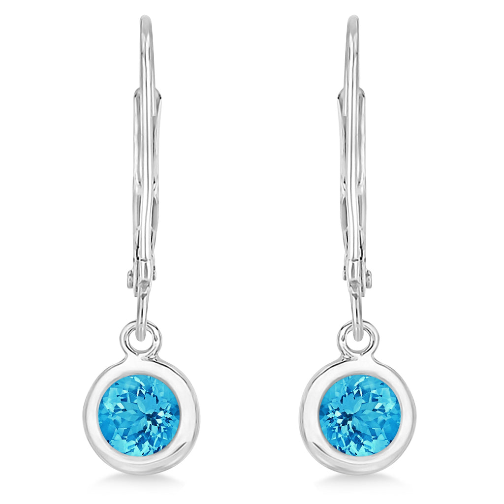 Leverback Dangling Drop Blue Topaz Earrings 14k White Gold (1.00ct)