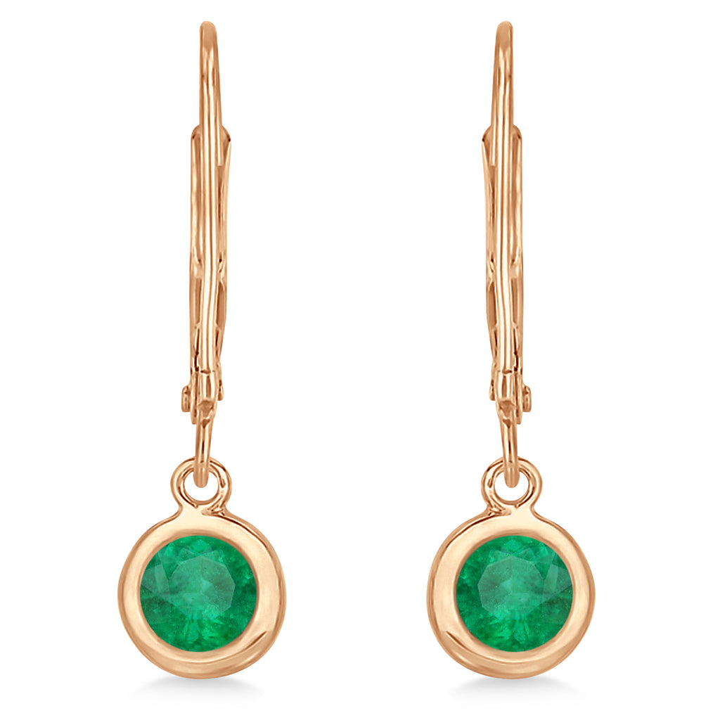 Leverback Dangling Drop Emerald Earrings 14k Rose Gold (1.00ct)